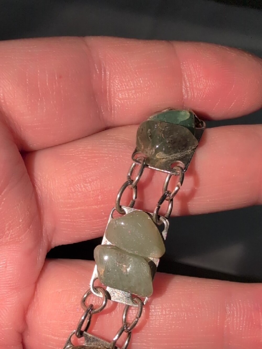 🌸2/$35🌸 Handcrafted Green Stone Silver Chain Link Bracelet - Picture 7 of 10